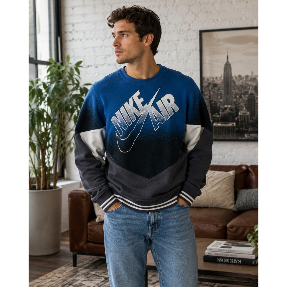 Nike Sweatshirt‎ Mens Large Blue Ombre Streetwear Sportswear Gorpcore